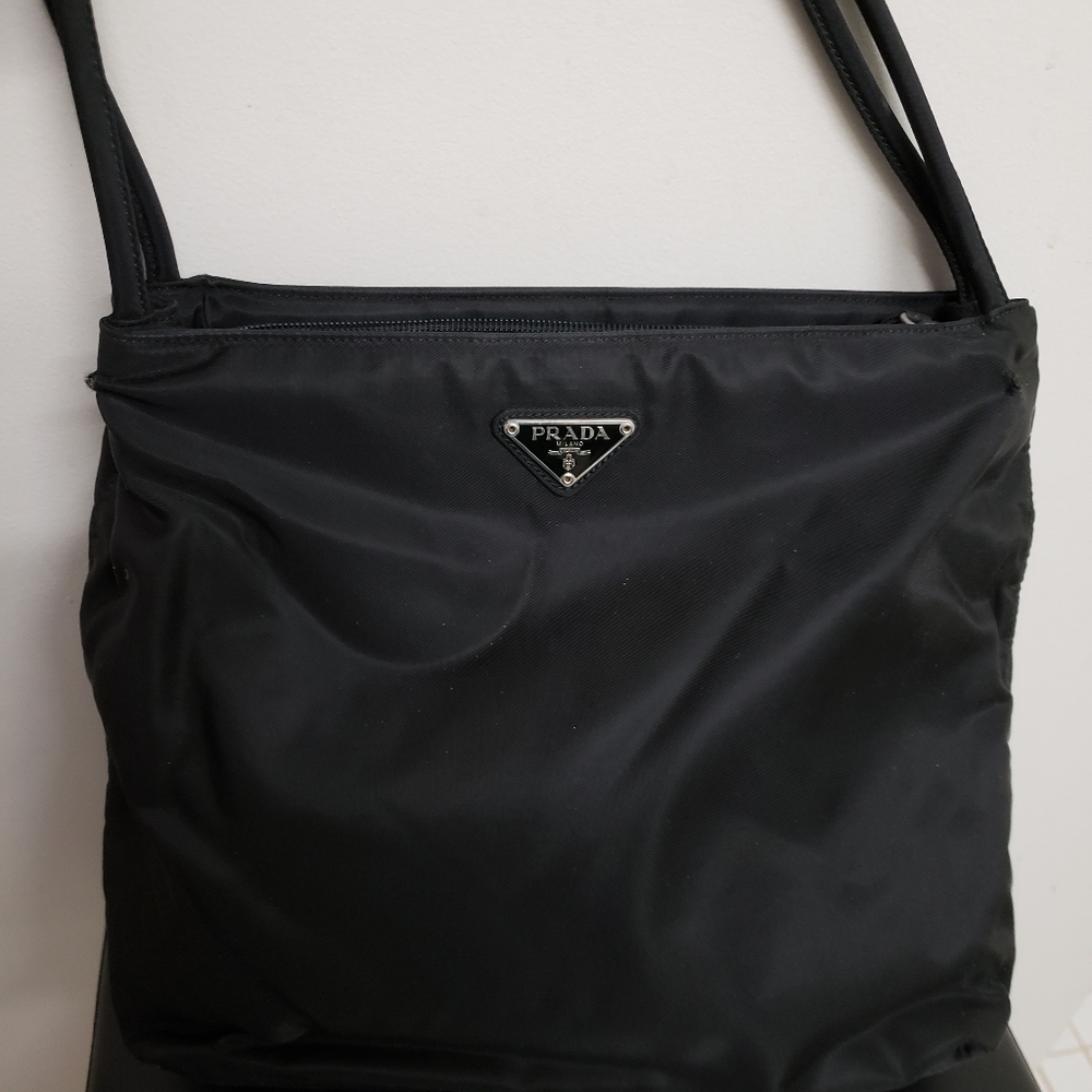 Authentic Prada black nylon shoulder bag